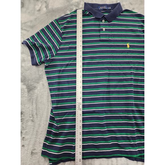 Vintage 90s Polo Ralph Lauren Custom Fit Polo Shirt Size XL Blue Green Striped - Picture 7 of 8